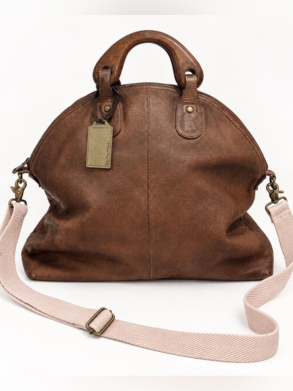 We The Free Willow Vintage Slouchy Tote Bag Washed Brown Wood Handles Large - Picture 1 of 10